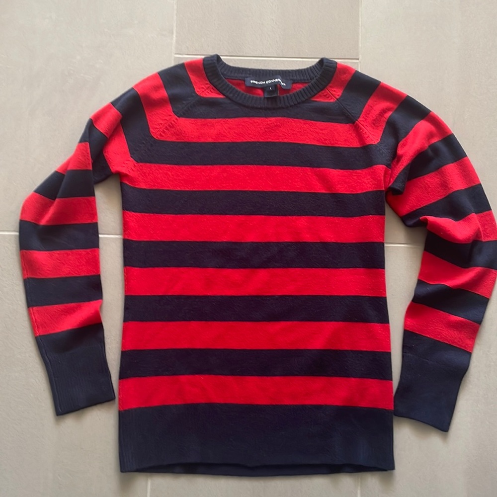 French Connection striped navy & red pullover sweater